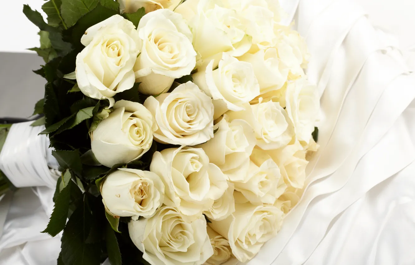 Photo wallpaper flowers, roses, bouquet, fabric, white