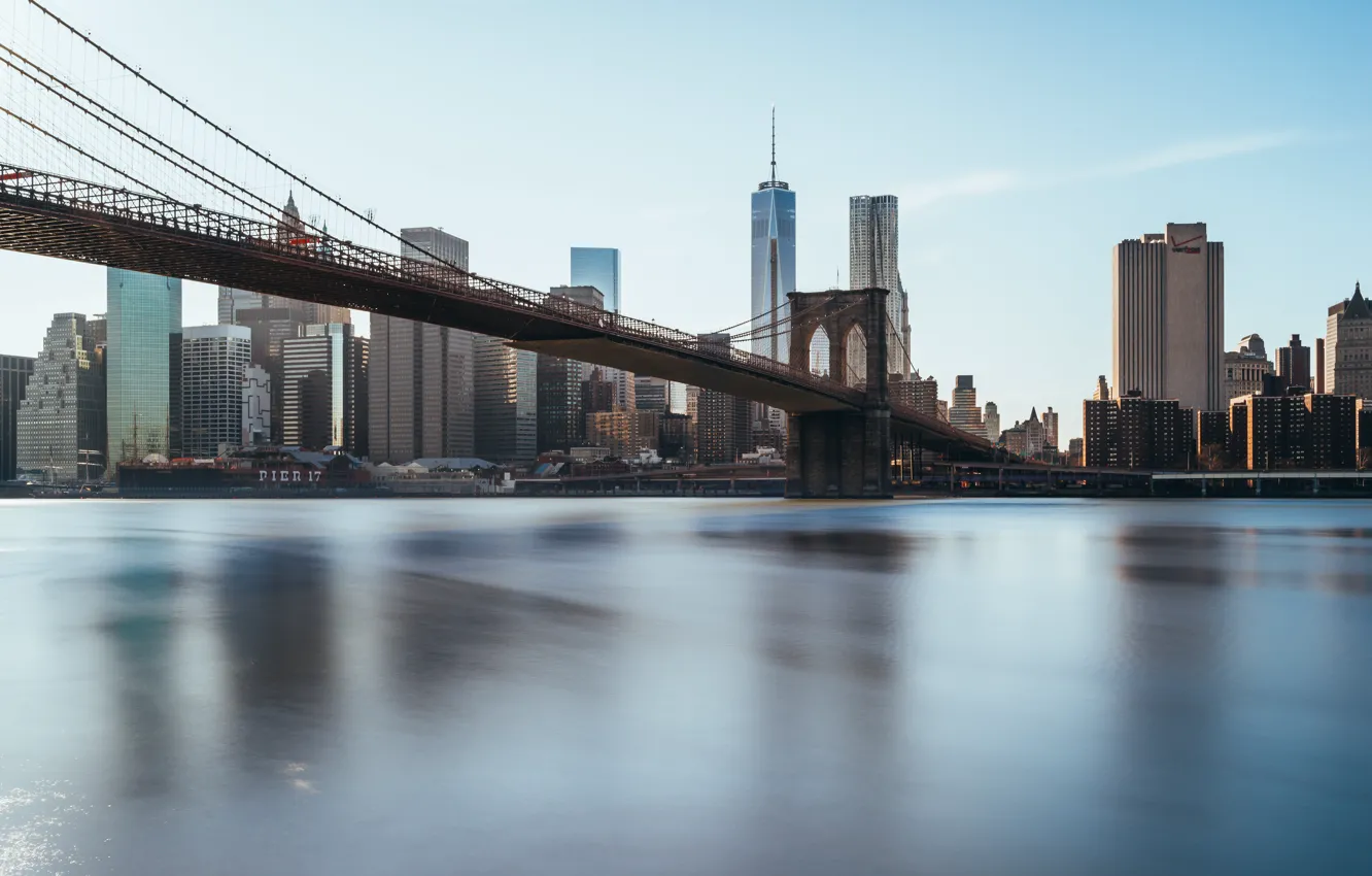 Photo wallpaper USA, United States, skyline, Bridge, water, New York, Manhattan, NYC