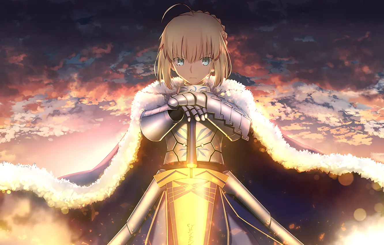 Photo wallpaper girl, weapons, sword, armor, saber, fate stay night, anime, art
