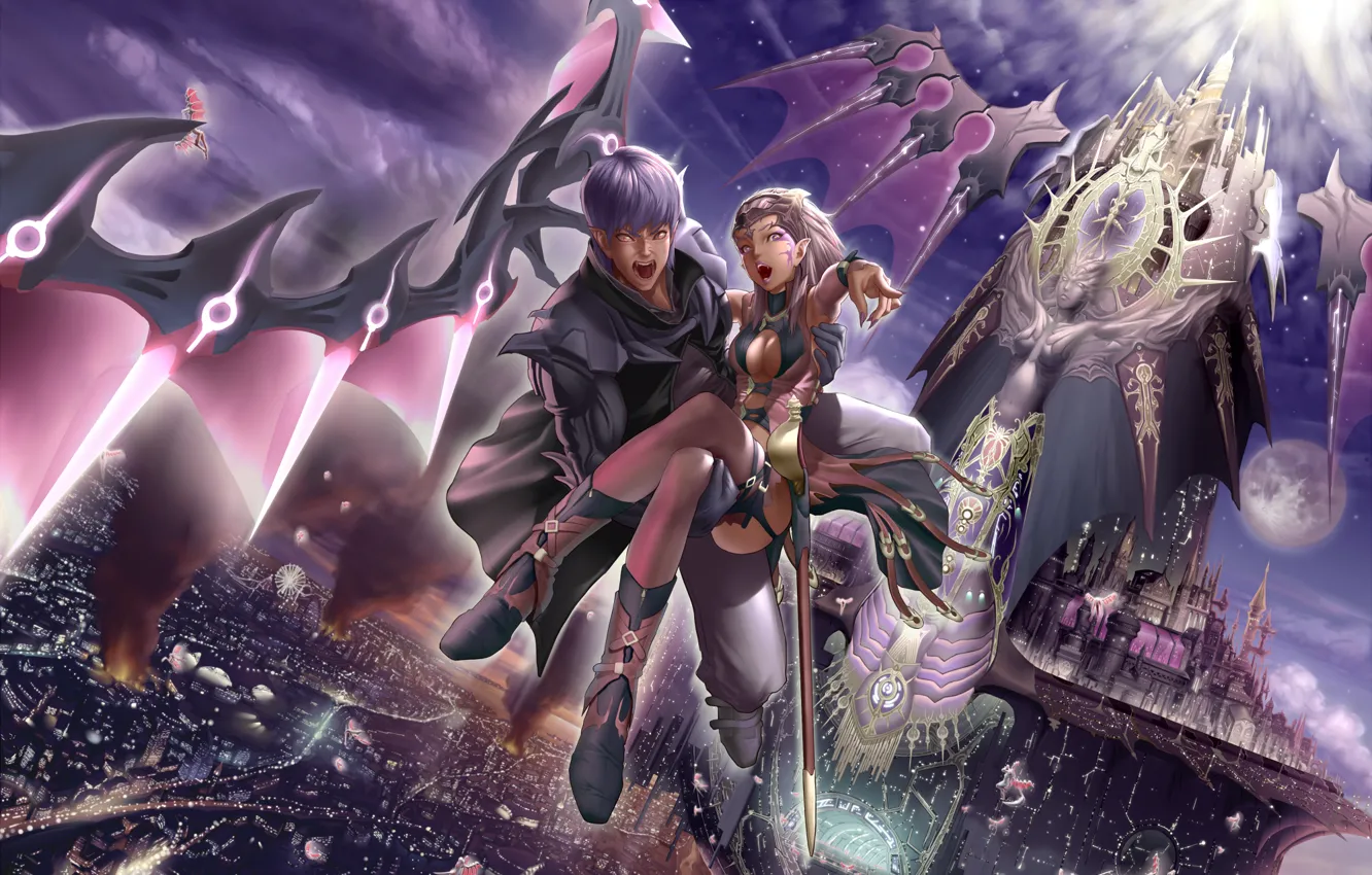 Photo wallpaper flight, the city, anime, vampire