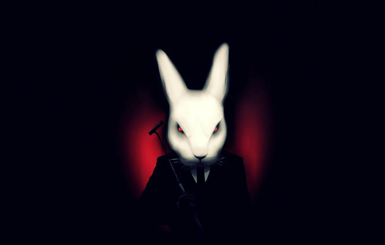 Photo wallpaper white, the dark background, rabbit, art, costume, misfits