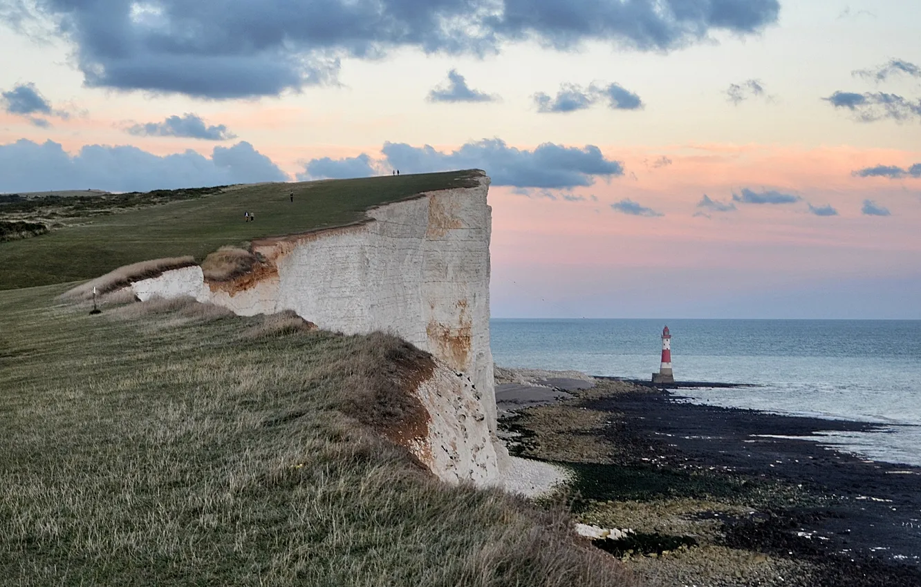 Photo wallpaper sea, shore, lighthouse, the evening