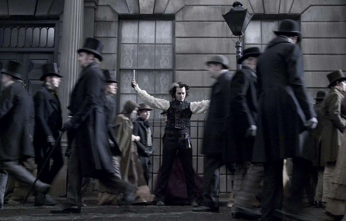Photo wallpaper street, Johnny Depp, the crowd, Johnny Depp, Barber, Sweeney Todd, Saini, Todd, The Demon Barber …