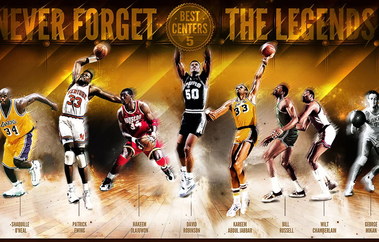 Photo wallpaper Sport, Basketball, NBA, Shaquille O'neal, Legends, Kareem Abdul Jabbar, George Mikan, Wilt Chamberlain