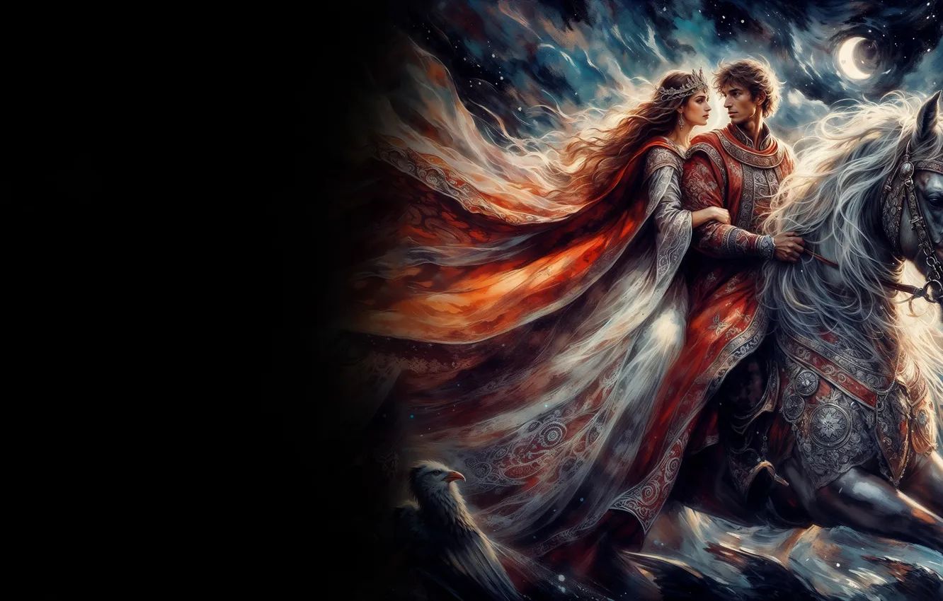 Photo wallpaper girl, love, horse, horse, pair, guy, two, Neuroart