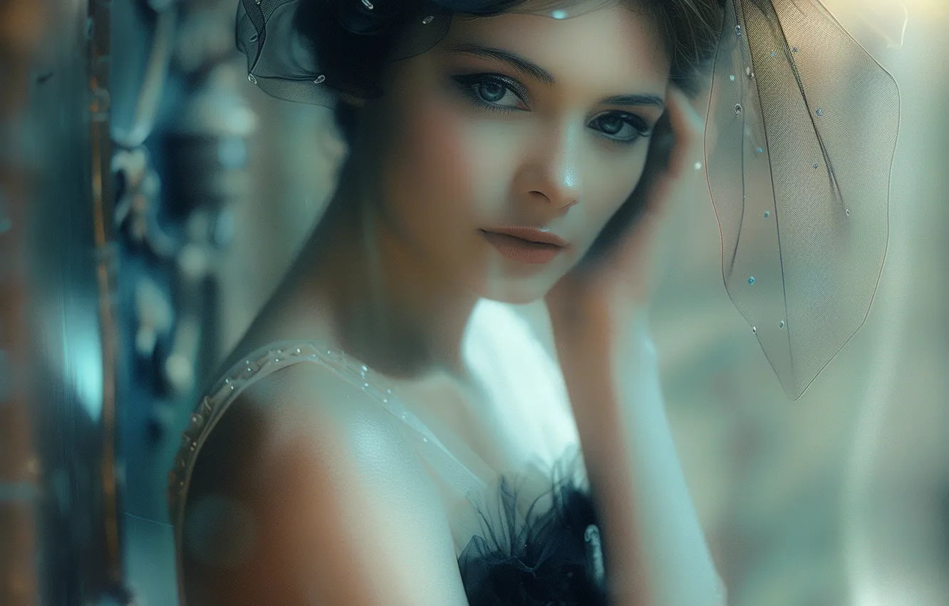 Photo wallpaper look, girl, pose, style, retro, portrait, makeup, haze