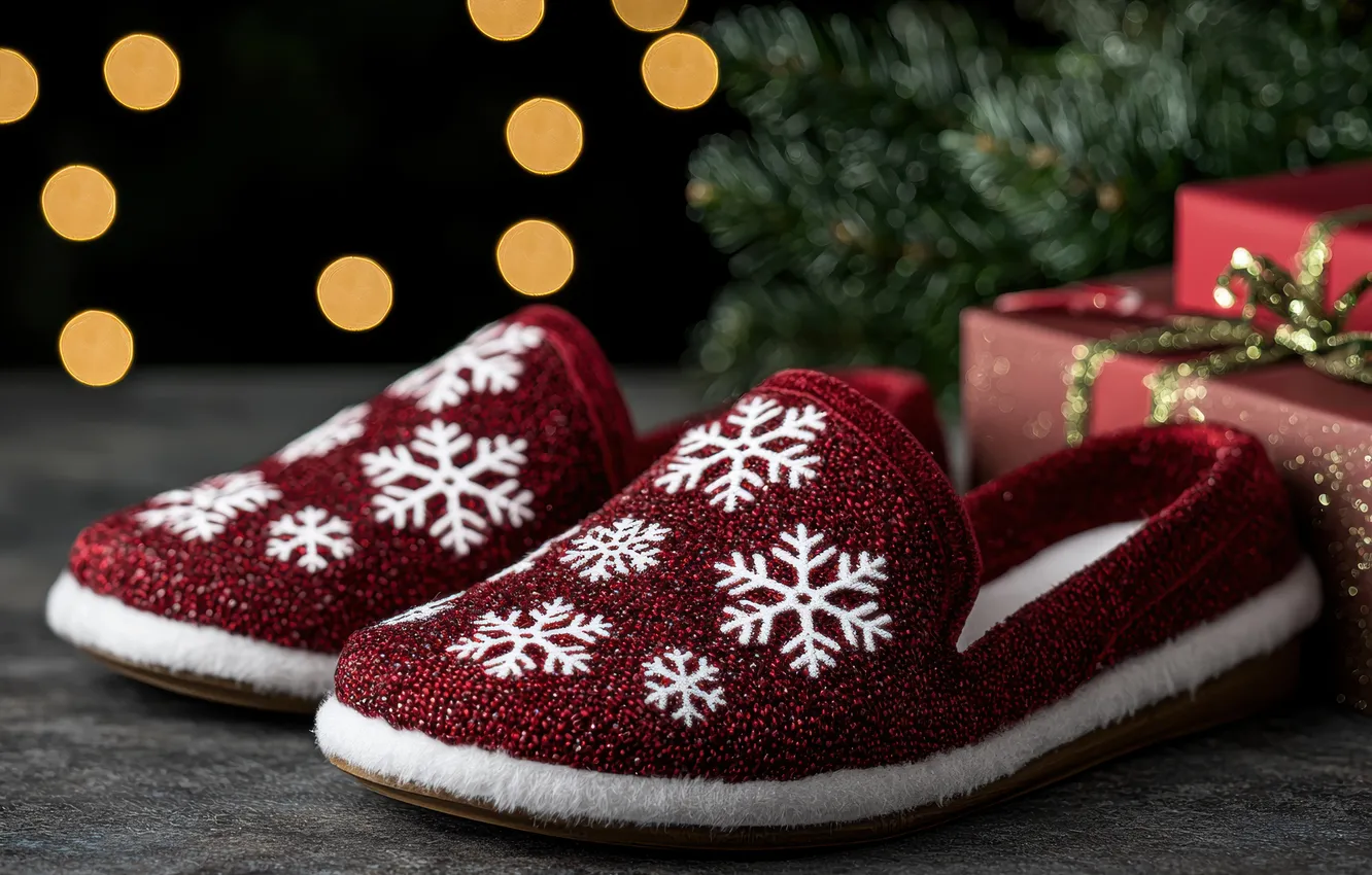 Photo wallpaper new year, Christmas, Slippers, AI art, neural network