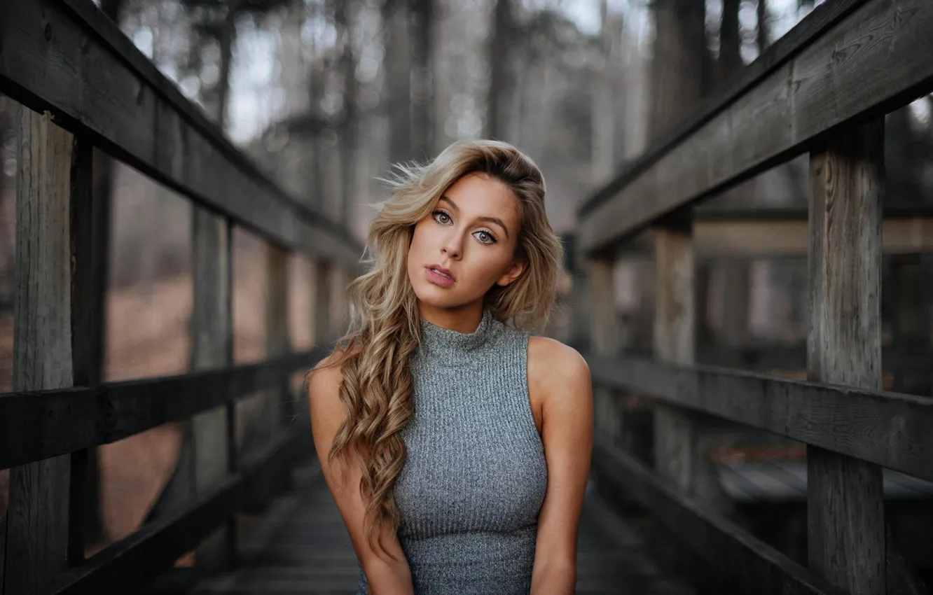 Photo wallpaper look, bridge, nature, pose, model, portrait, makeup, dress