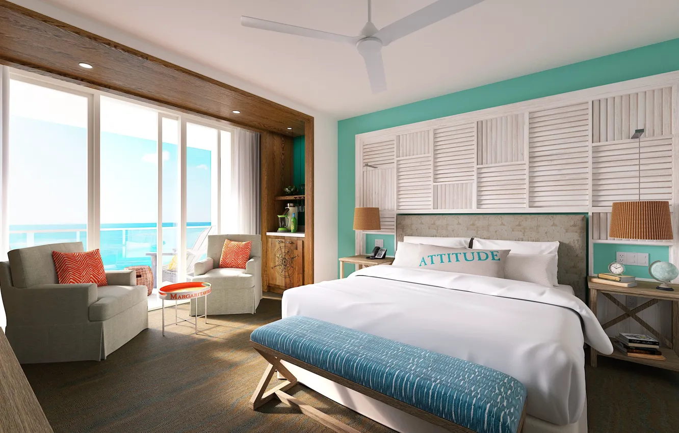 Photo wallpaper Hollywood, bedroom, resort, ocean view, Margaritaville, king beach