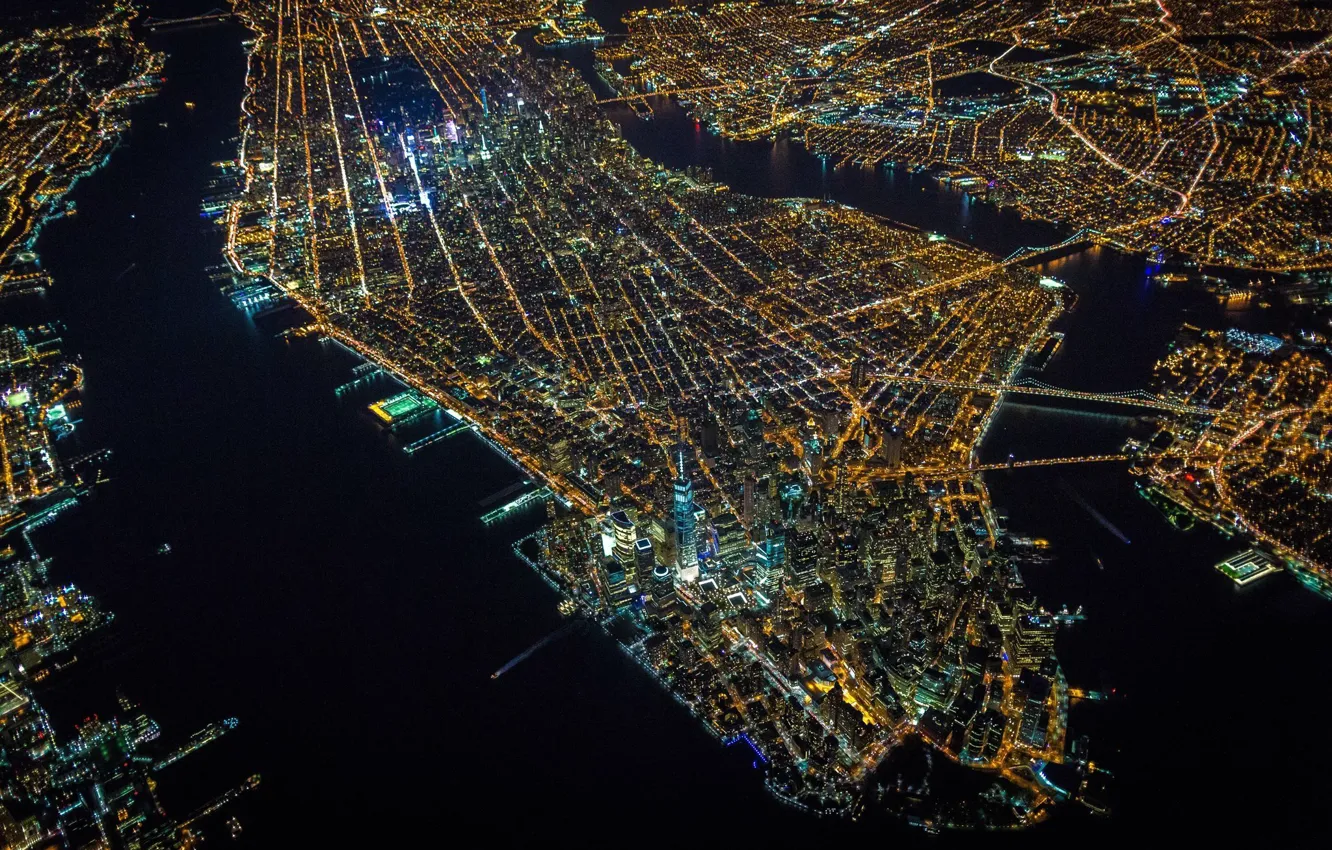 Photo wallpaper lights, USA, United States, night, New York, Manhattan, NYC, New York City