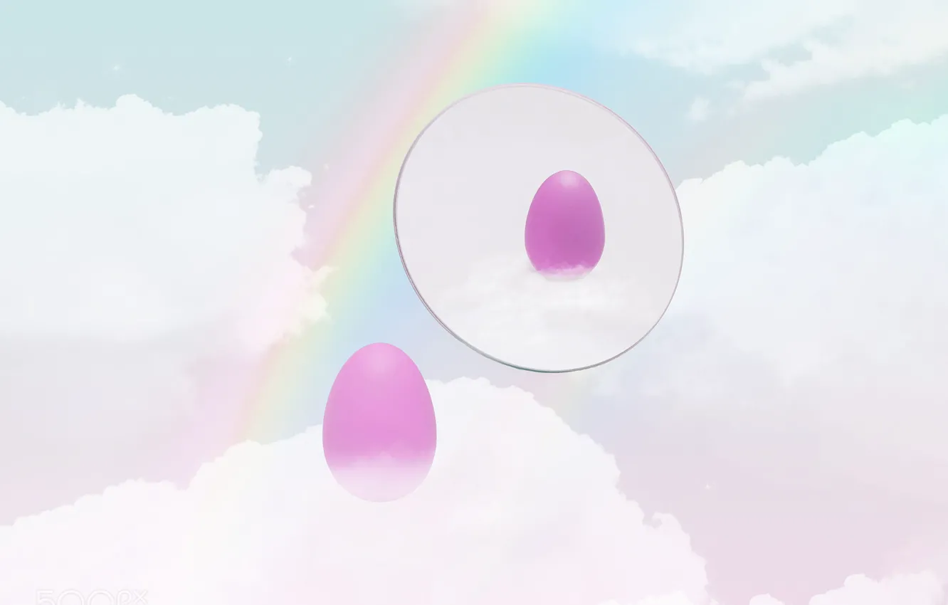 Photo wallpaper the sky, clouds, flight, circles, holiday, eggs, rainbow, spring