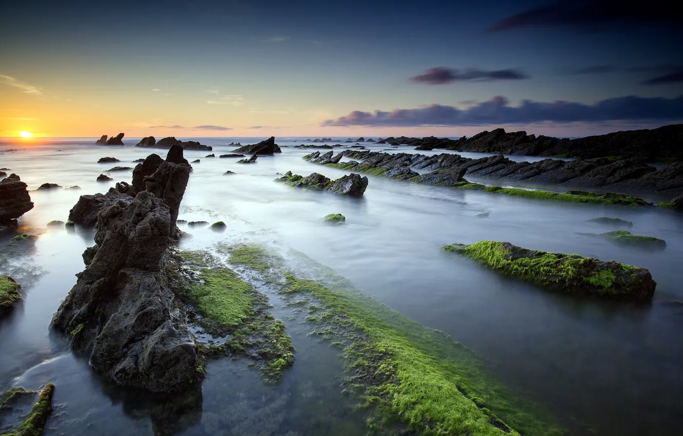 Photo wallpaper sea, rocks, Spain, Basque Country, Playa de Barrika