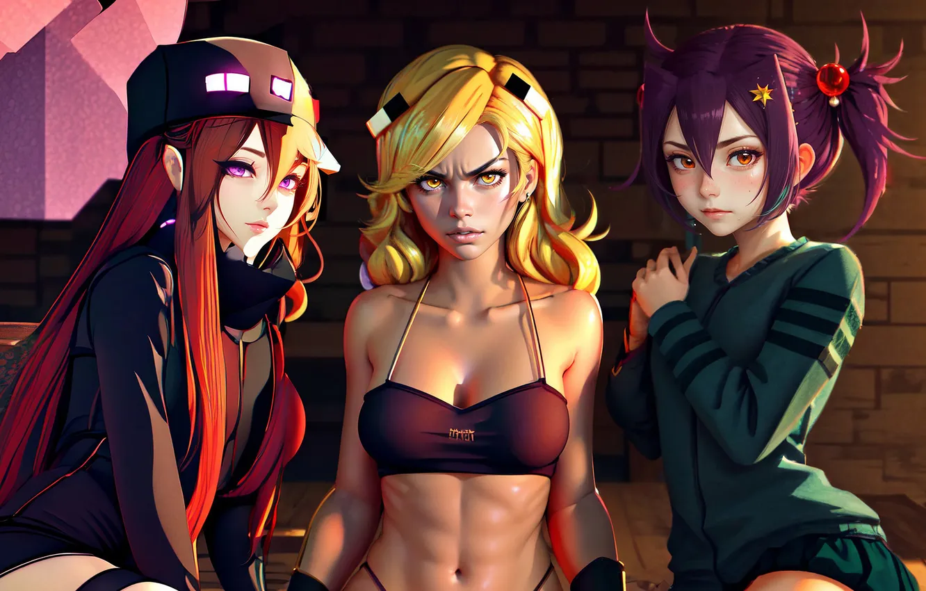 Photo wallpaper girl, style, trio