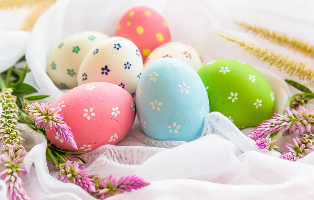 Photo wallpaper flowers, eggs, Easter, happy, flowers, eggs, easter, decoration