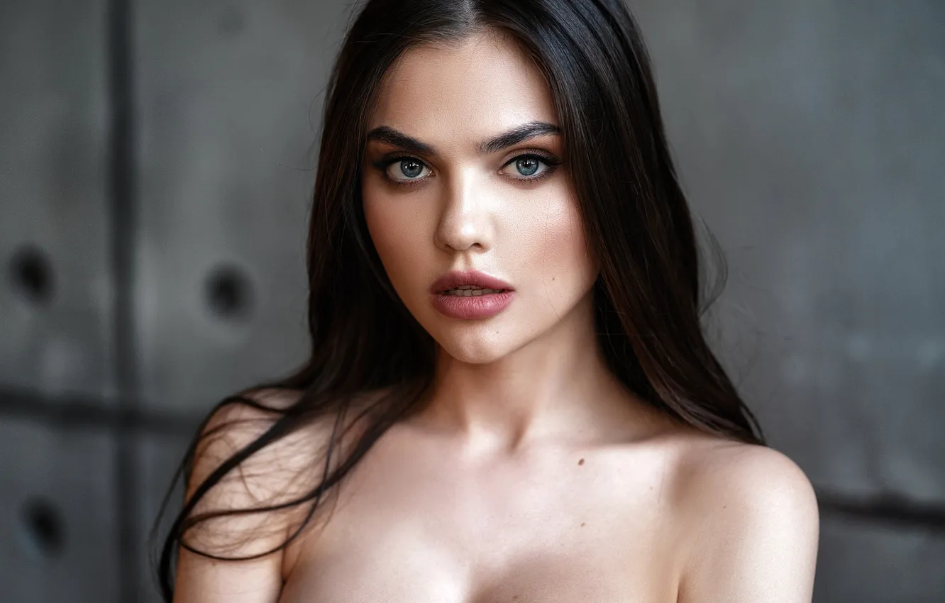 Photo wallpaper look, background, model, portrait, makeup, brunette, hairstyle, beauty