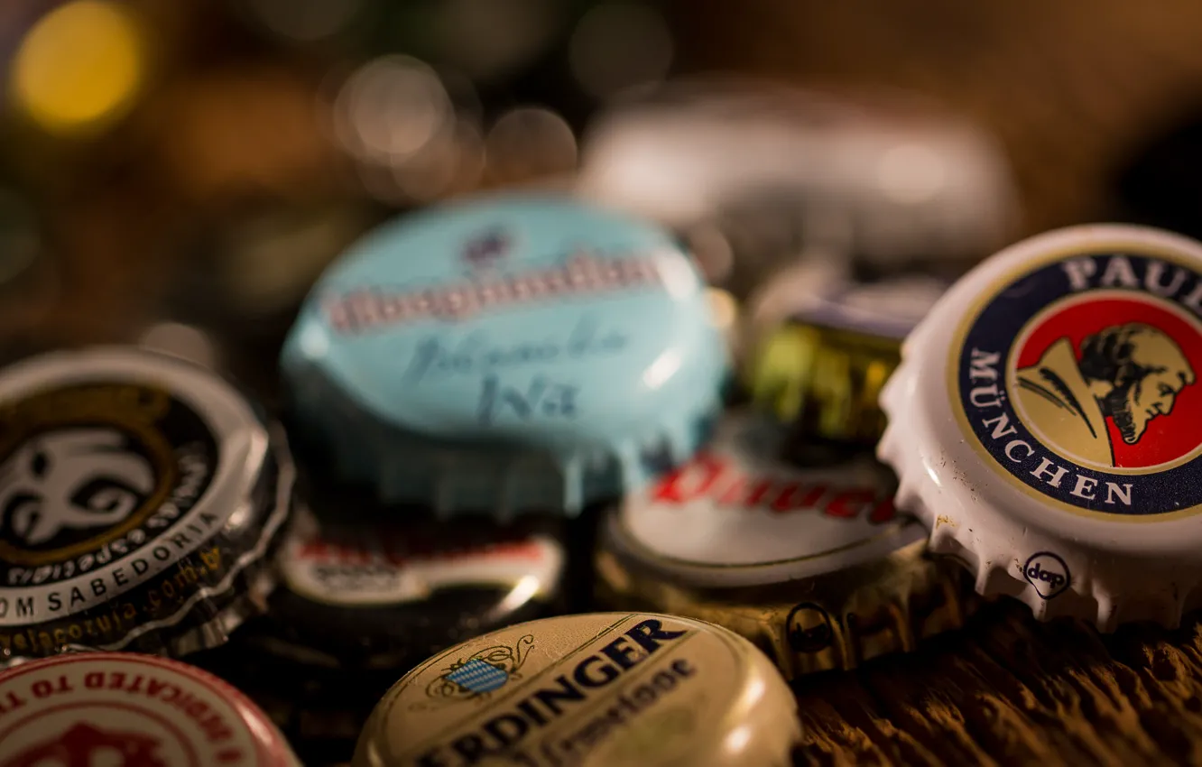 Photo wallpaper metal, variety, beer caps
