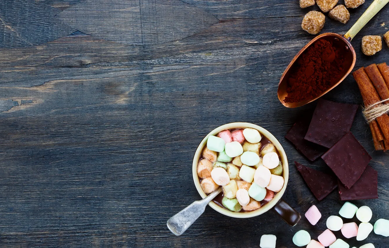 Photo wallpaper hot, cup, chocolate, marshmallow