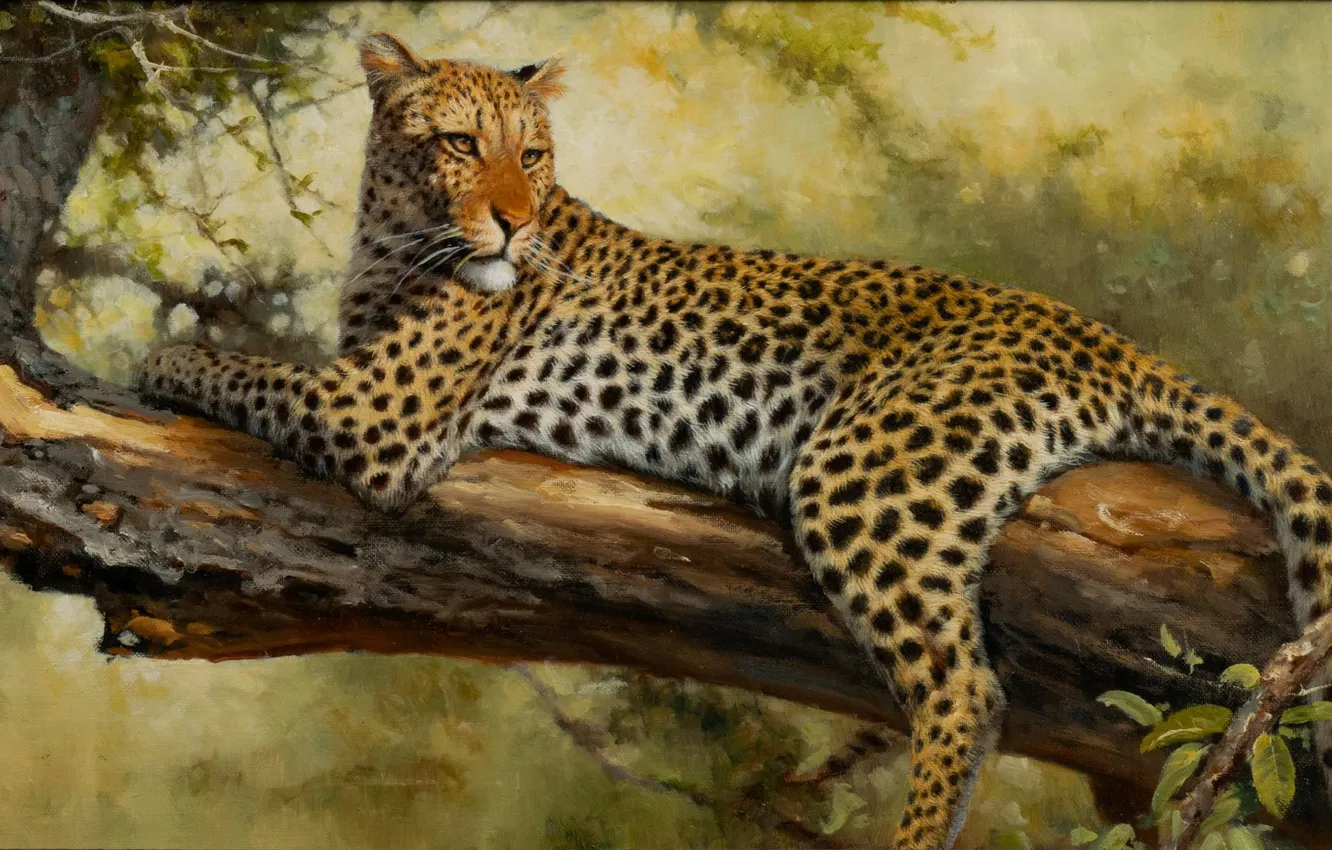 Photo wallpaper trees, predator, picture, leopard, big cat, American artist, Eric Forli, Eric Forlee