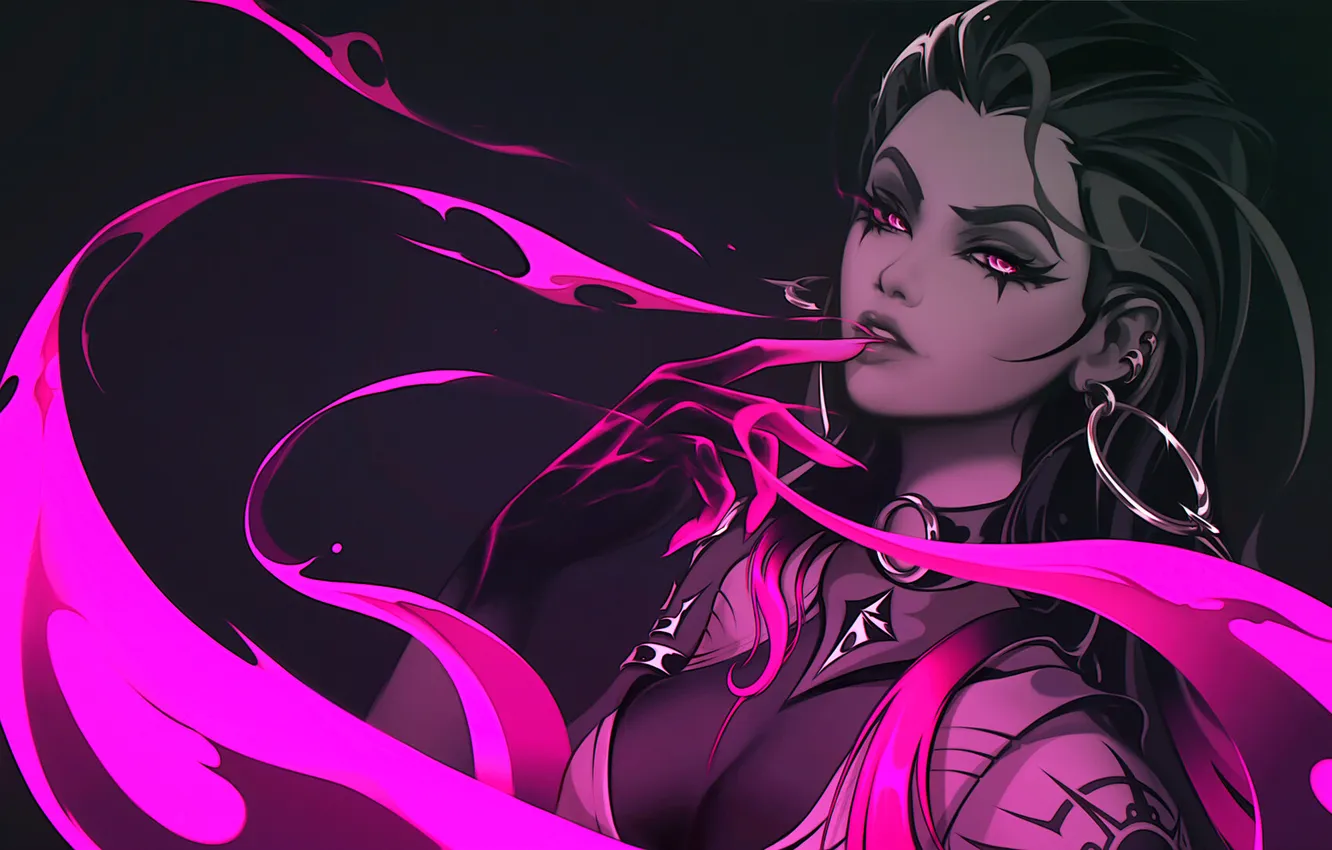 Photo wallpaper long hair, digital art, artwork, dark hair, illustration, looking at viewer, video game girls, video …