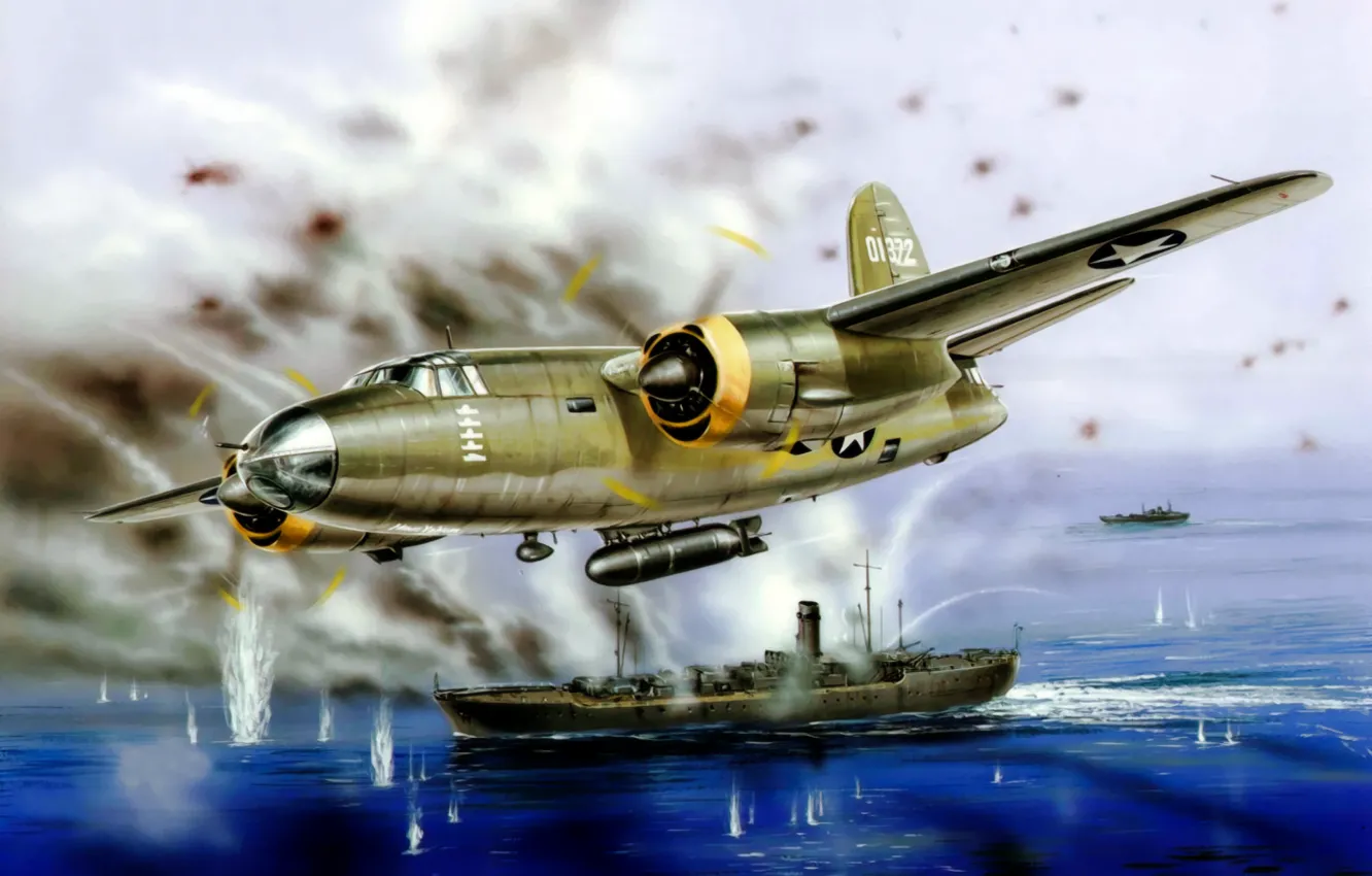 Photo wallpaper war, art, painting, aviation, WW2, Martin B-26 Marauder