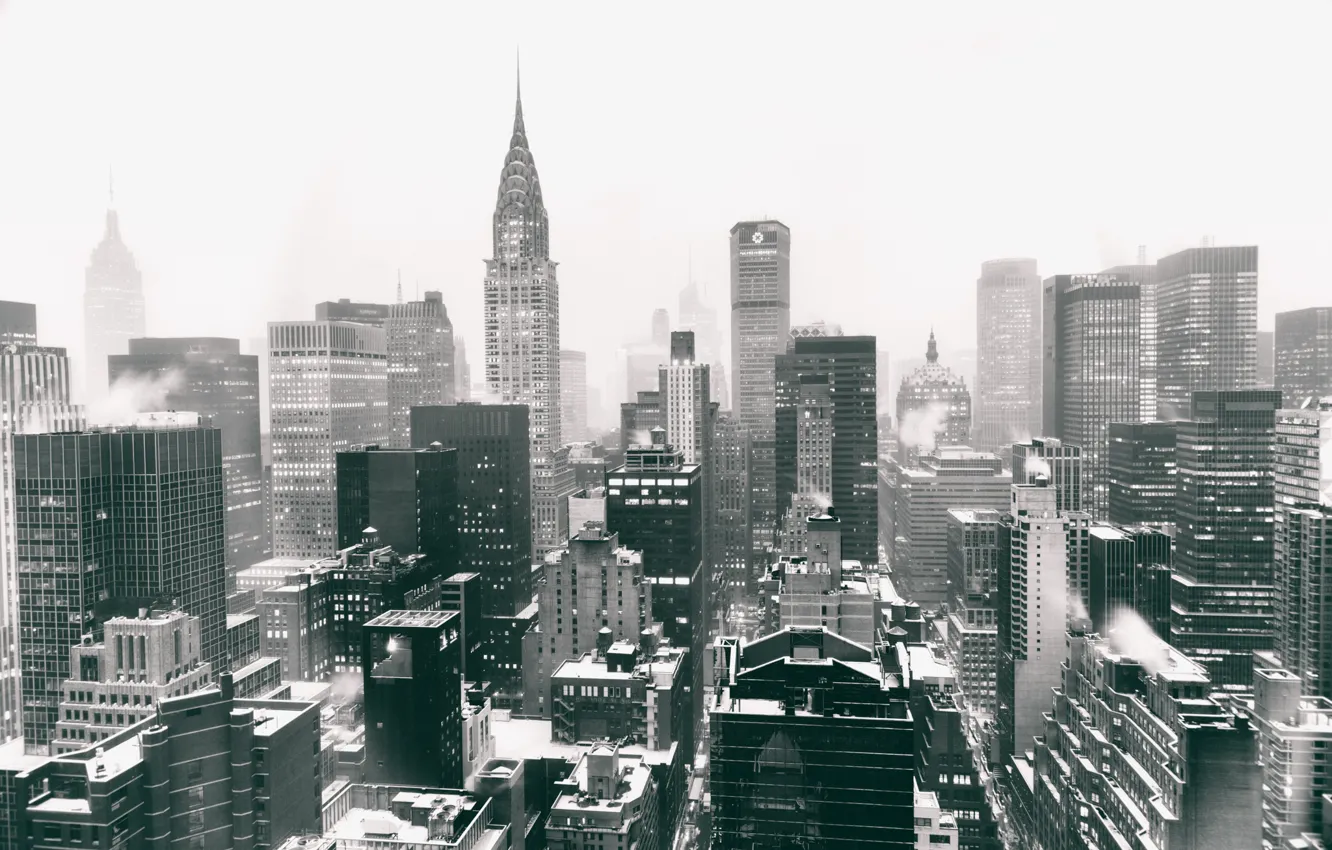 Photo wallpaper USA, United States, Winter, Manhattan, NYC, Snow, New York City, Skyline