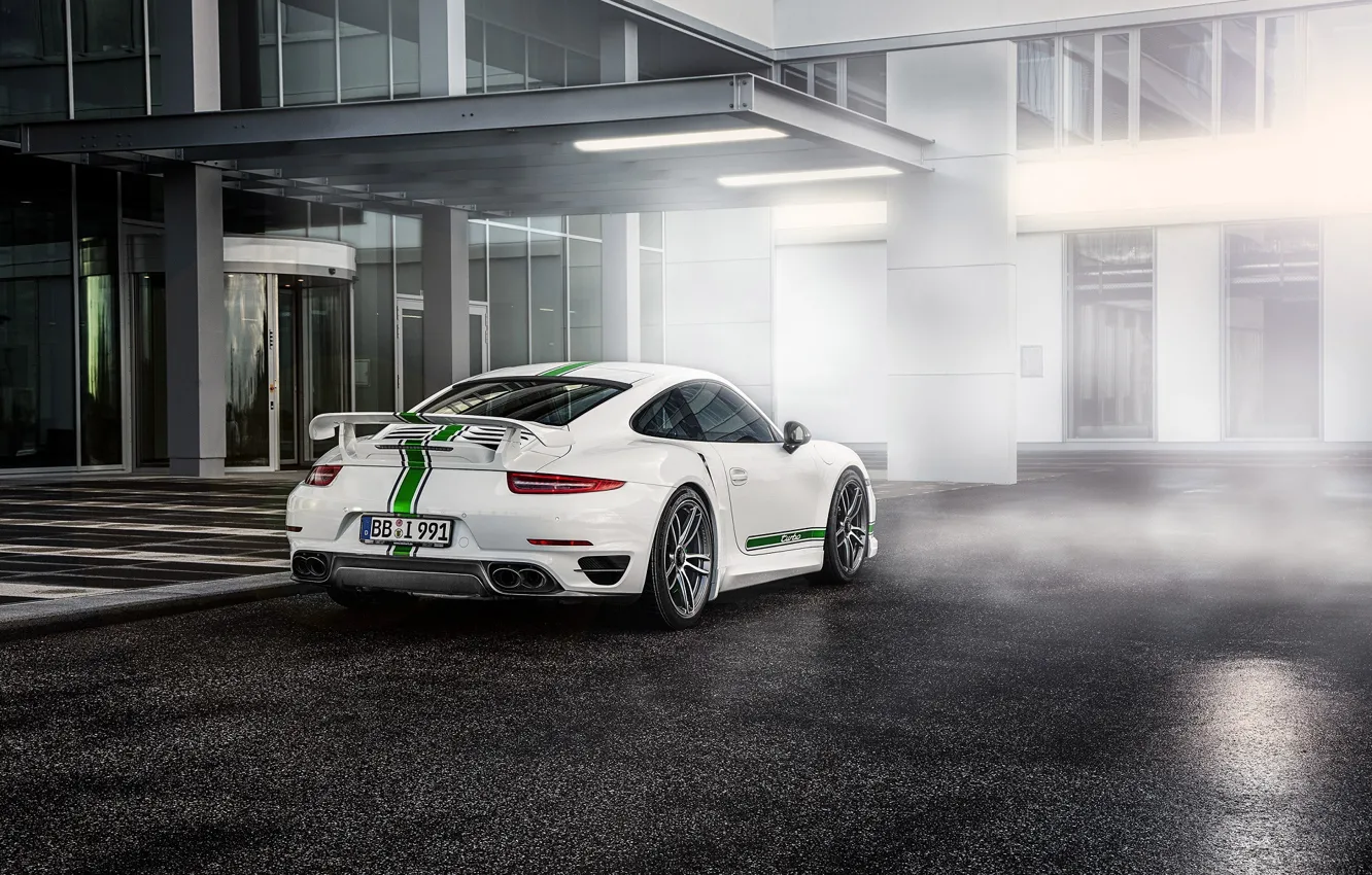Photo wallpaper Porsche, White, Turbo, Supercar, 991, 2014, TechArt, Rear