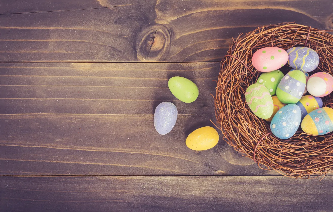 Photo wallpaper Easter, Eggs, socket, Holiday, wooden background