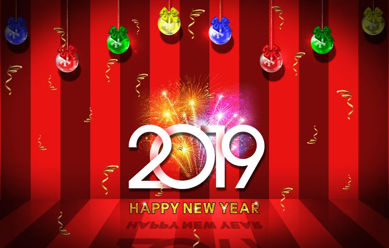 Photo wallpaper balls, strip, new year, Christmas, salute, 2019
