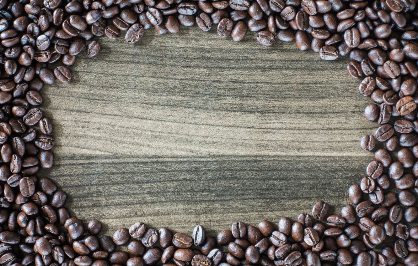 Photo wallpaper coffee, grain, texture, wooden background