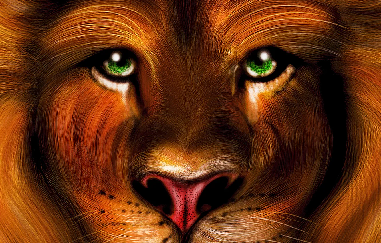 Photo wallpaper eyes, look, green, Wallpaper, figure, Leo, painting