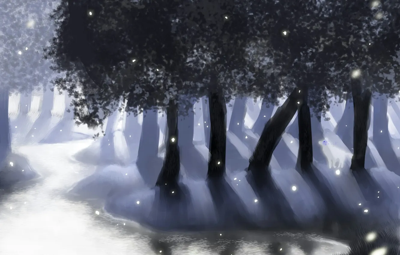 Photo wallpaper trees, nature, lake, art