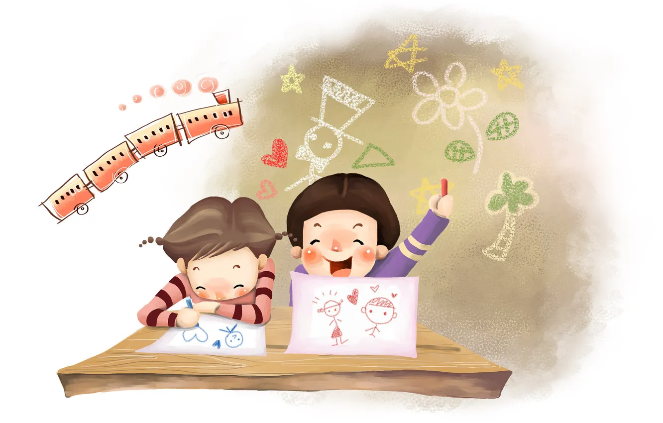 Photo wallpaper children, childhood, fantasy, figure, laughter, drawing