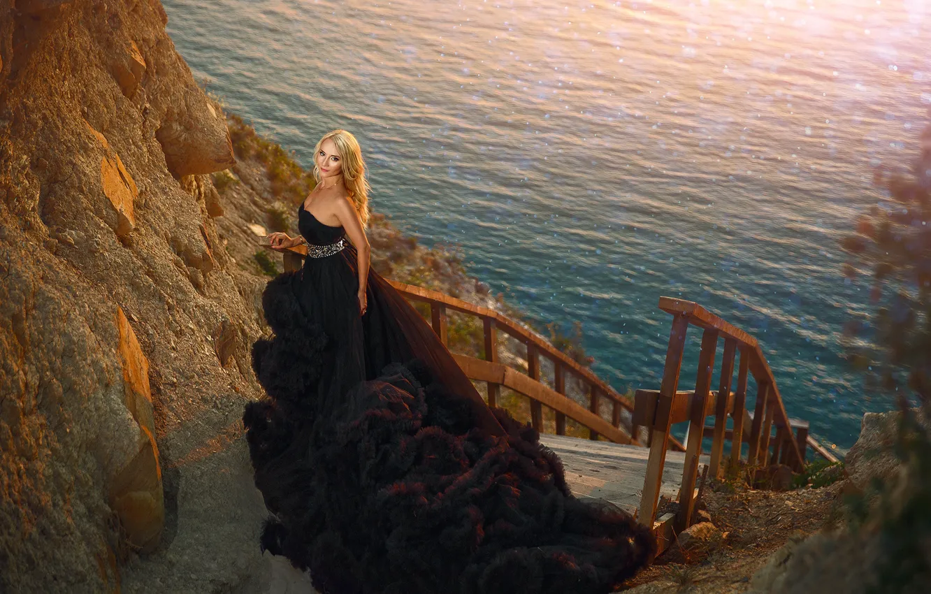 Photo wallpaper sea, girl, dress, Elena, Anapa, Khismatulin Renat