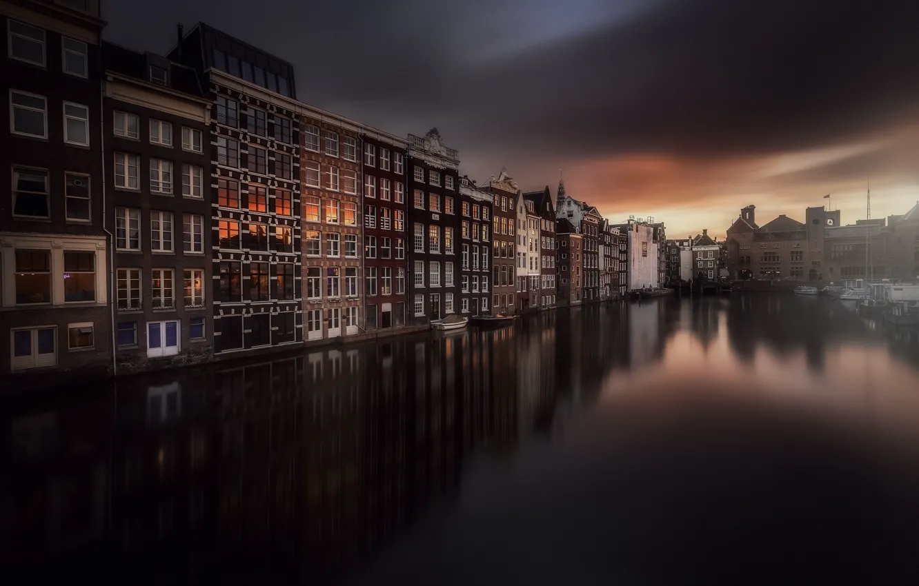 Photo wallpaper the sky, water, the city, home, Amsterdam, channel, Netherlands