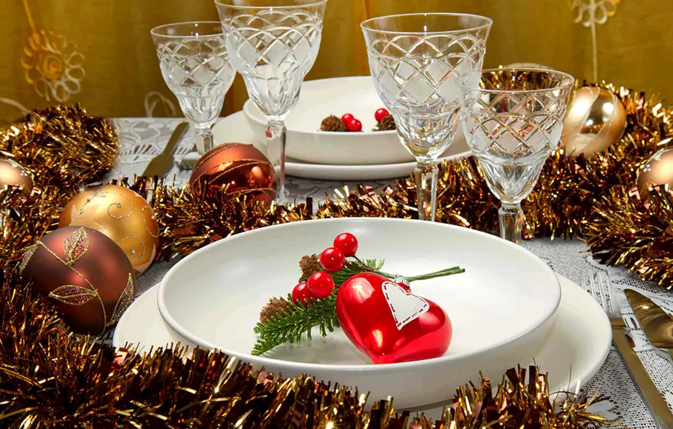 Photo wallpaper winter, decoration, holiday, heart, new year, Christmas, Cup, heart