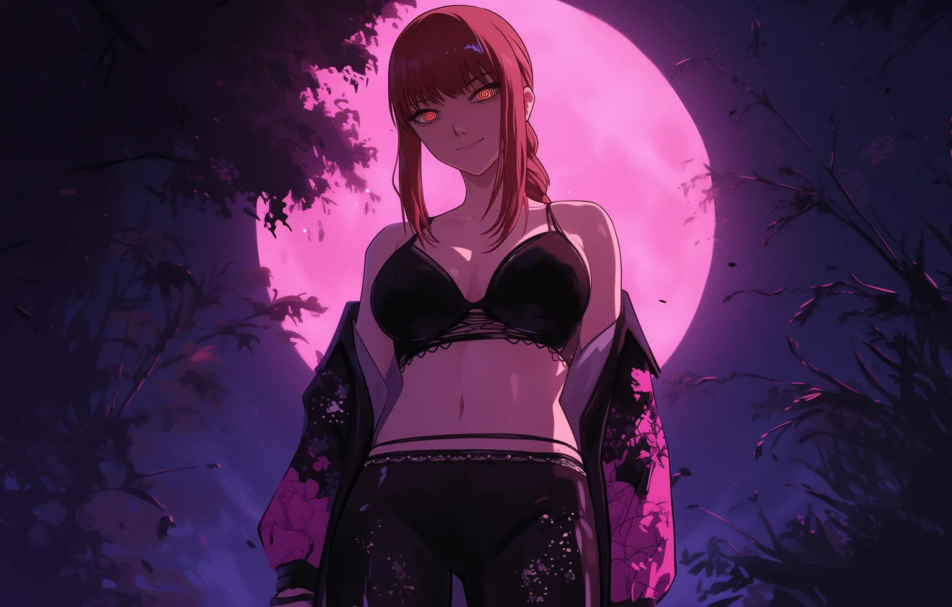 Photo wallpaper erotic, pink, the moon, art, moon, demons, pink, anime