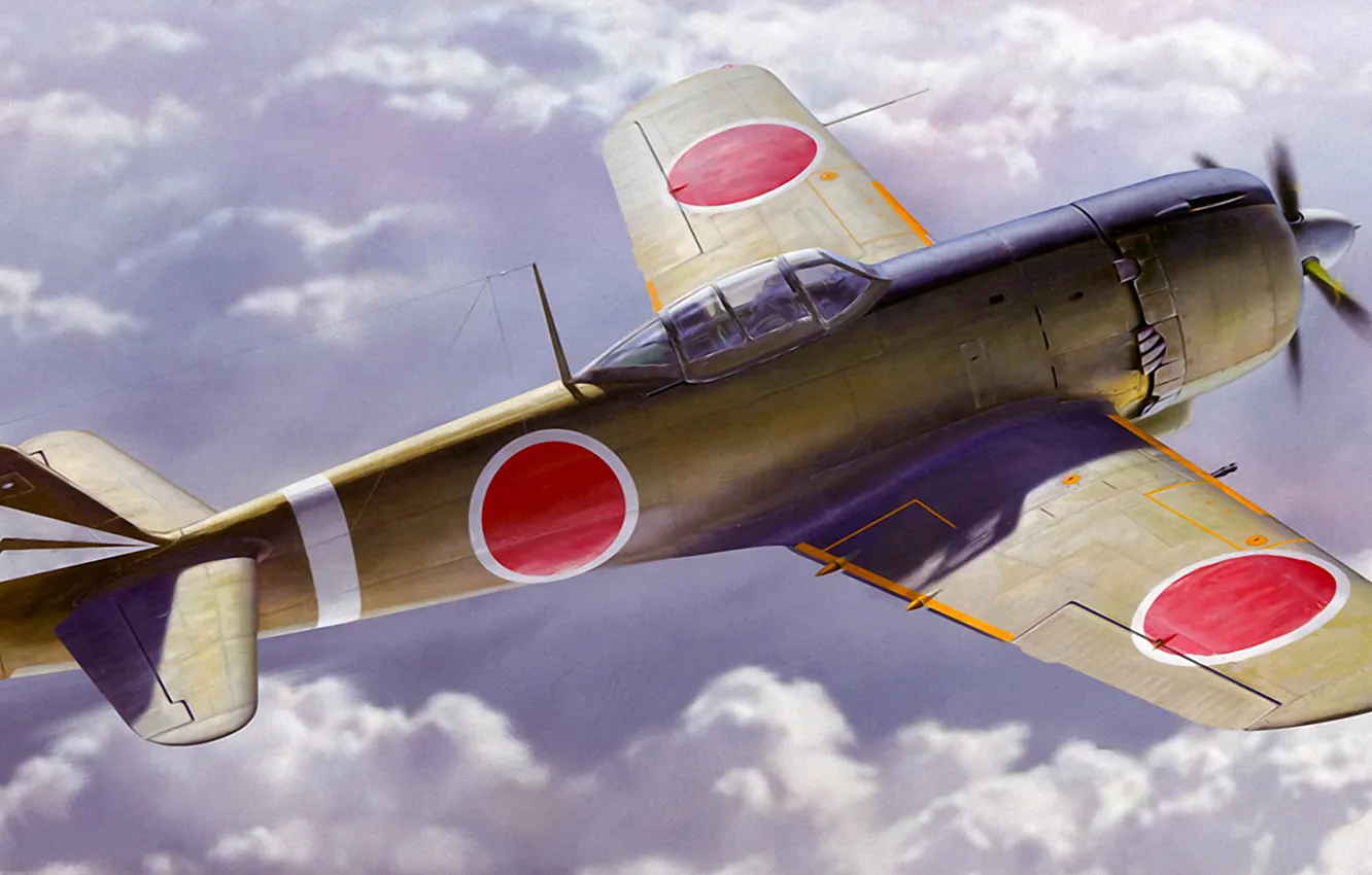 Photo wallpaper war, art, painting, WW2, japanese fighter, Nakajima Ki-84 Hayate