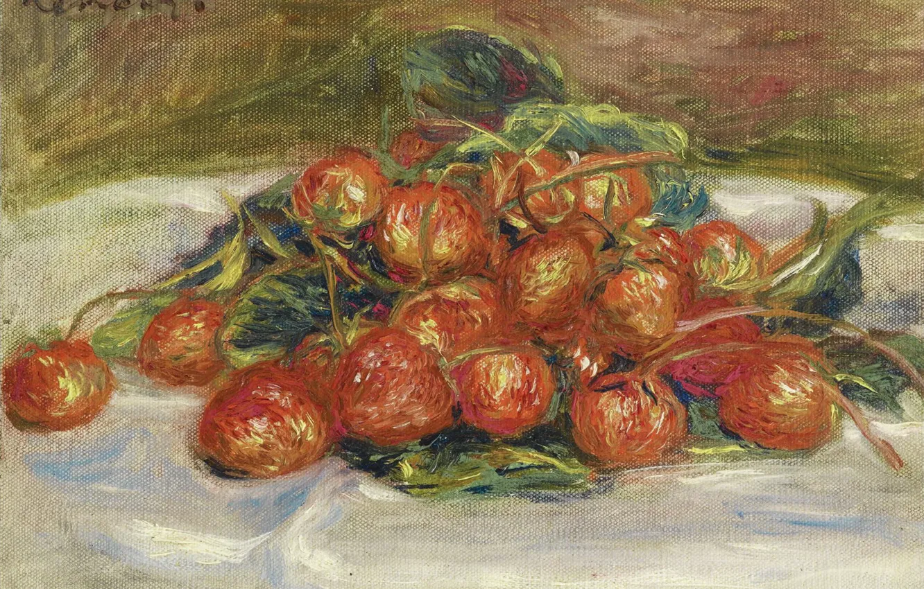 Photo wallpaper berries, food, picture, Pierre Auguste Renoir, Pierre Auguste Renoir, Still life with Strawberries