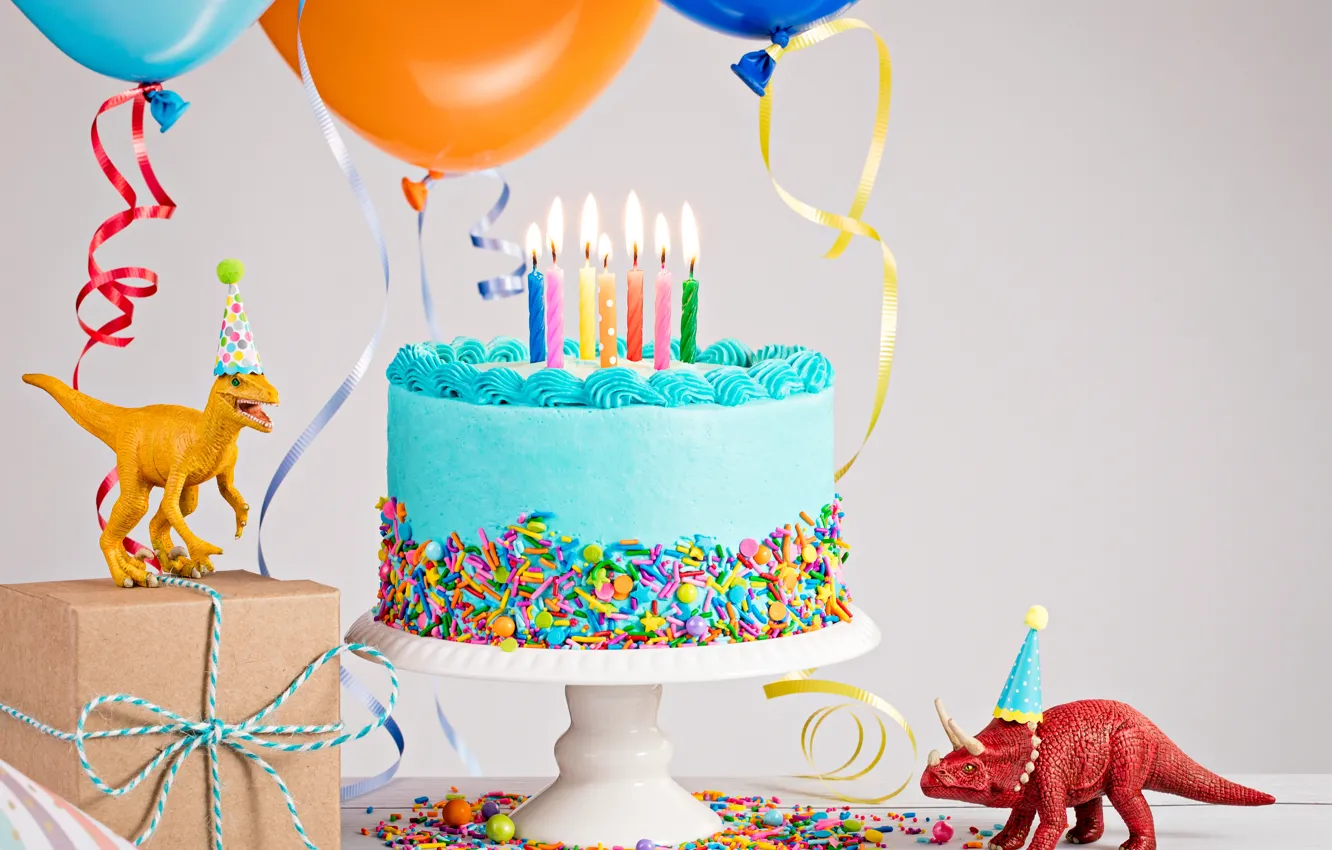 Photo wallpaper candles, Dinosaur, Holiday, Cake, Birthday
