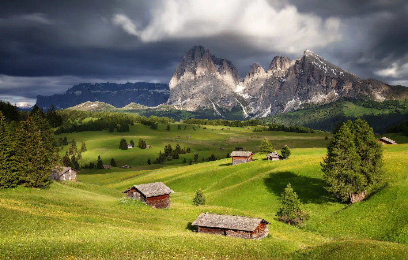 Photo wallpaper trees, landscape, mountains, clouds, nature, home, Italy, forest