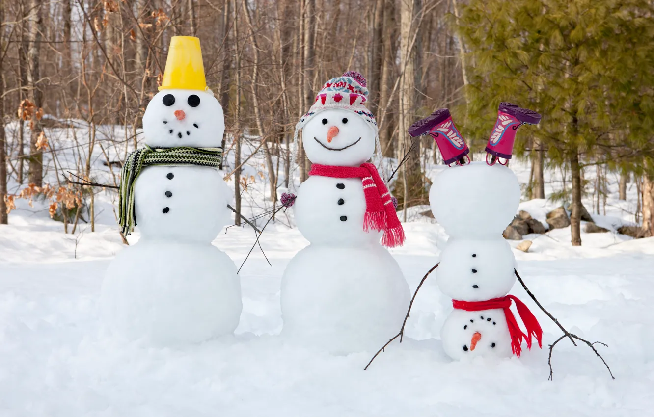 Photo wallpaper winter, snow, snowman, smile, winter, snow, snowman, Happy