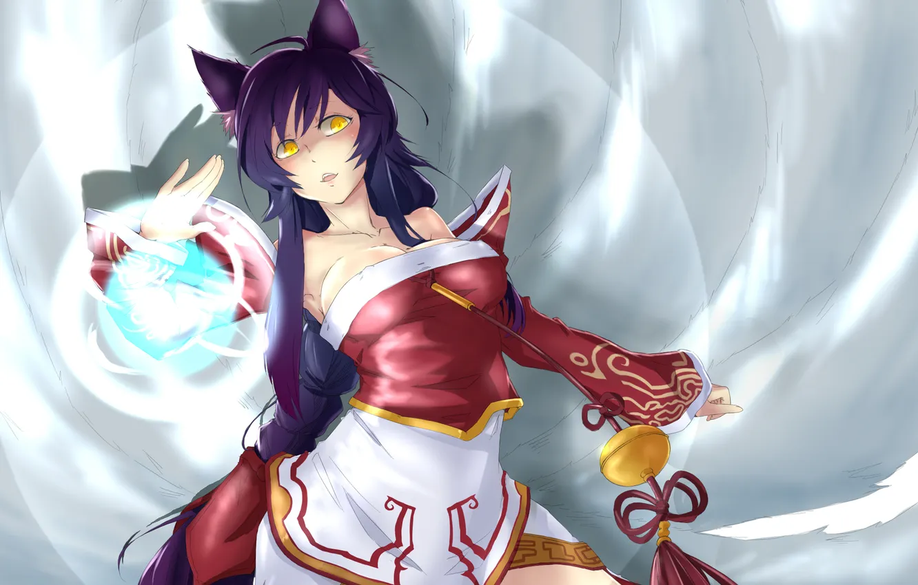 Photo wallpaper look, girl, magic, surprise, art, Fox, League of Legends, Ahri