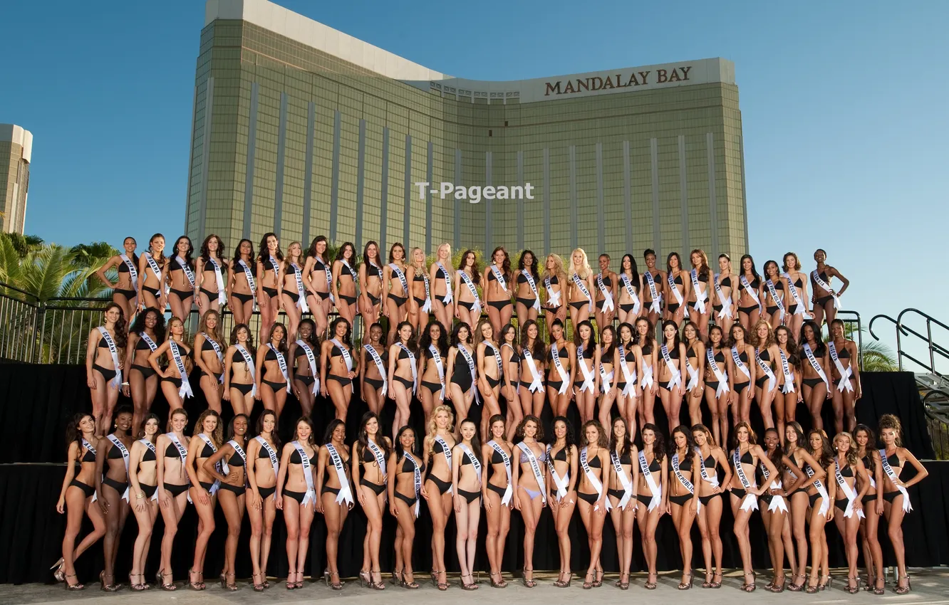 Photo wallpaper swimsuit, girl, the universe, the world, brunette, blonde, ladder, brown hair