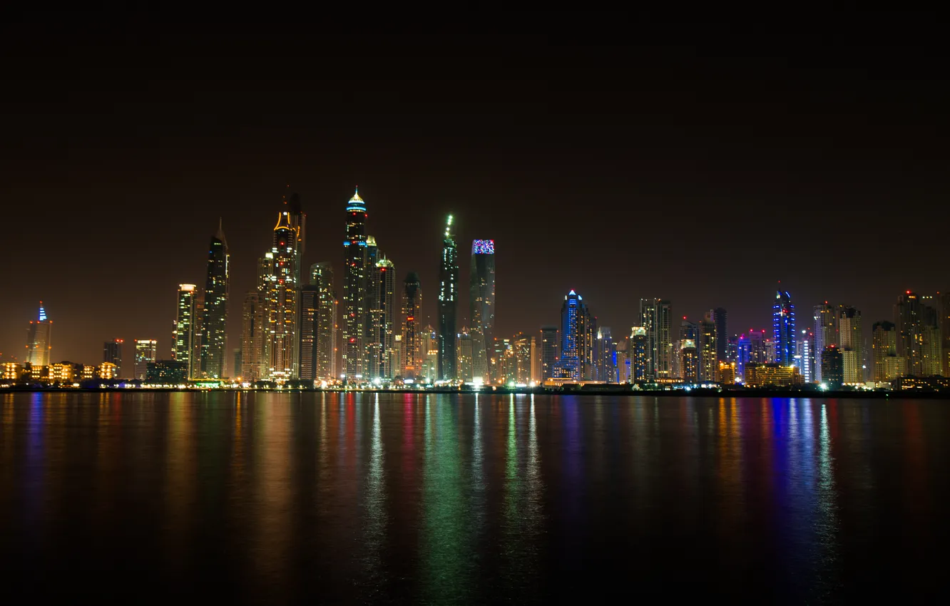 Photo wallpaper night, lights, building, Dubai, skyscrapers