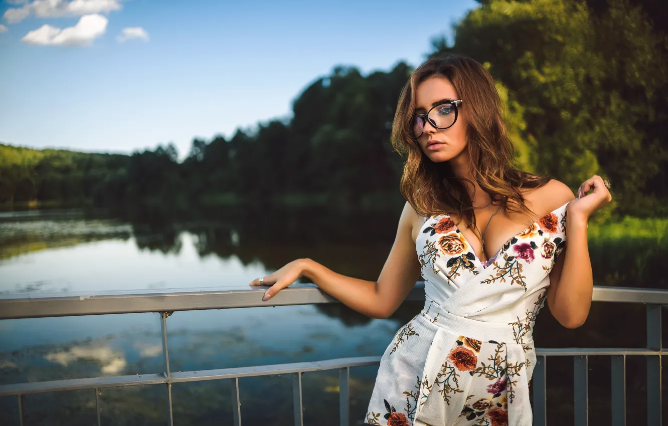 Photo wallpaper chest, water, girl, dress, glasses, Dmitry Medved, Catherine Bellini