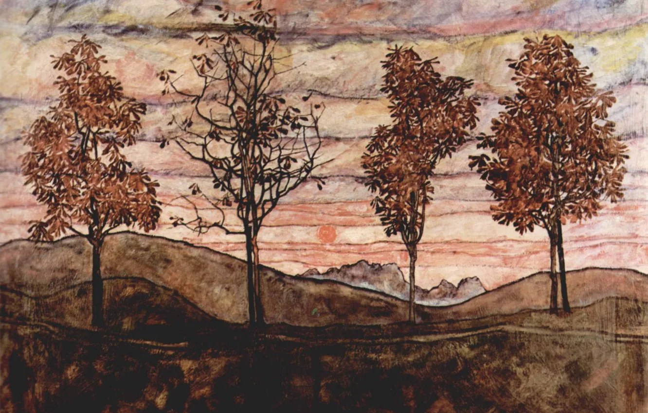 Photo wallpaper 1917, Egon Schiele, Four trees