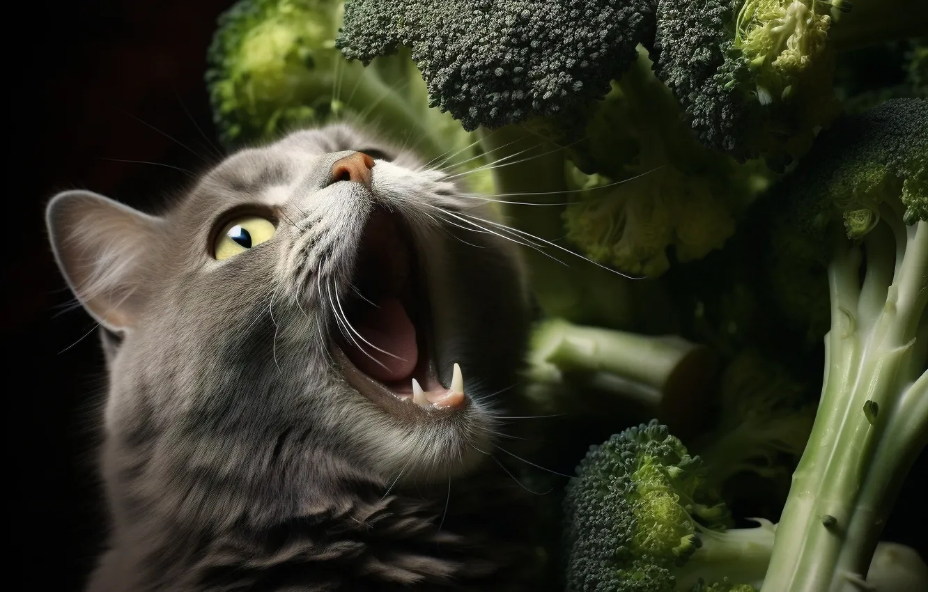 Photo wallpaper language, cat, cat, look, pose, mouth, black background, kitty