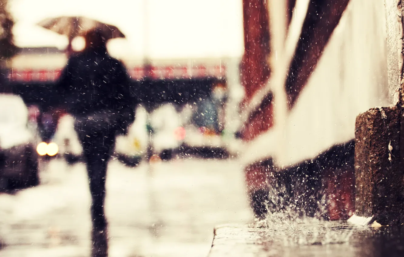 Photo wallpaper drops, rain, street, silhouette, rain drops