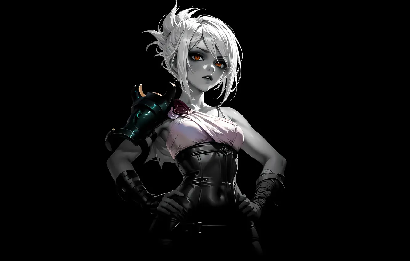 Photo wallpaper League of Legends, simple background, dark background, AI Art, Riven (League of Legends)