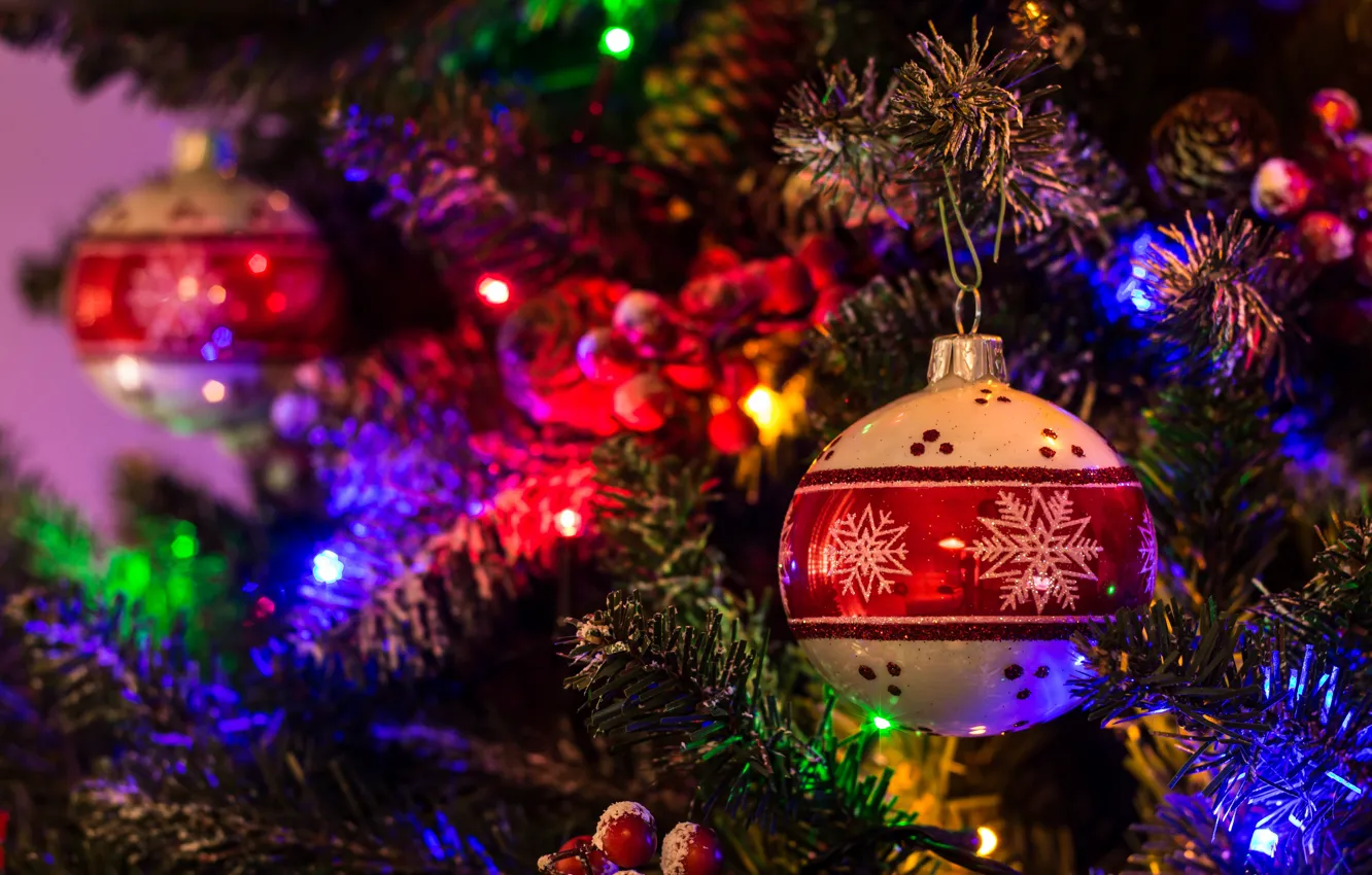 Photo wallpaper balls, balls, tree, bokeh